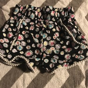 Toddler girls black floral Pom Pom shorts